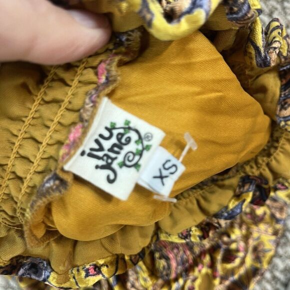 Ivy Jane Blouse Top size Extra Small Gold Blue Paisley Velour Smocking Peasant - Picture 13 of 13